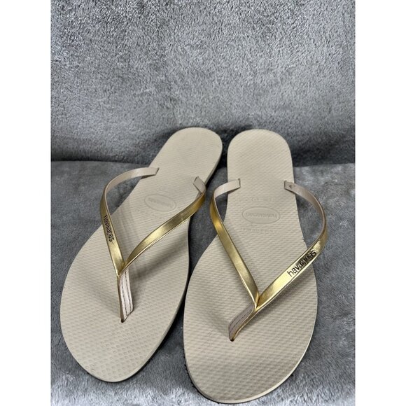 Havaianas Women’s 9 10 You Metallic Gold Beige Thong Flip Flop Sandals Beachy - Picture 1 of 5